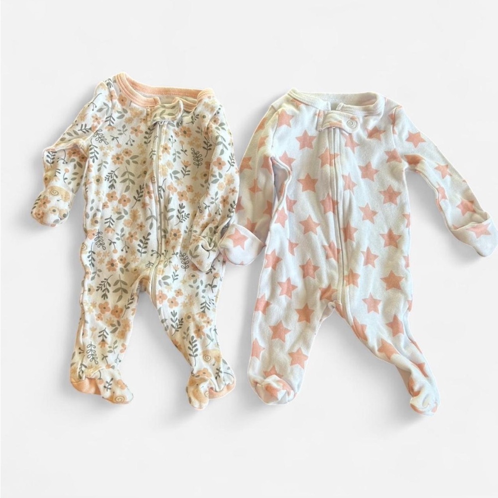 Floral and Star Print Kids One Piece Full Zip Footies